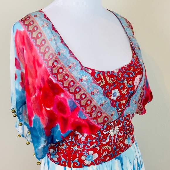 TRACY REESE Plenty Bohemian Silk Beaded Open Back Dress 4 SMALL Vintage 90s - Picture 3 of 13